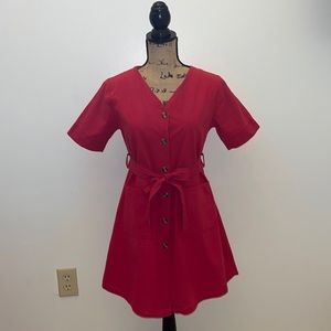 Red Button Front Dress